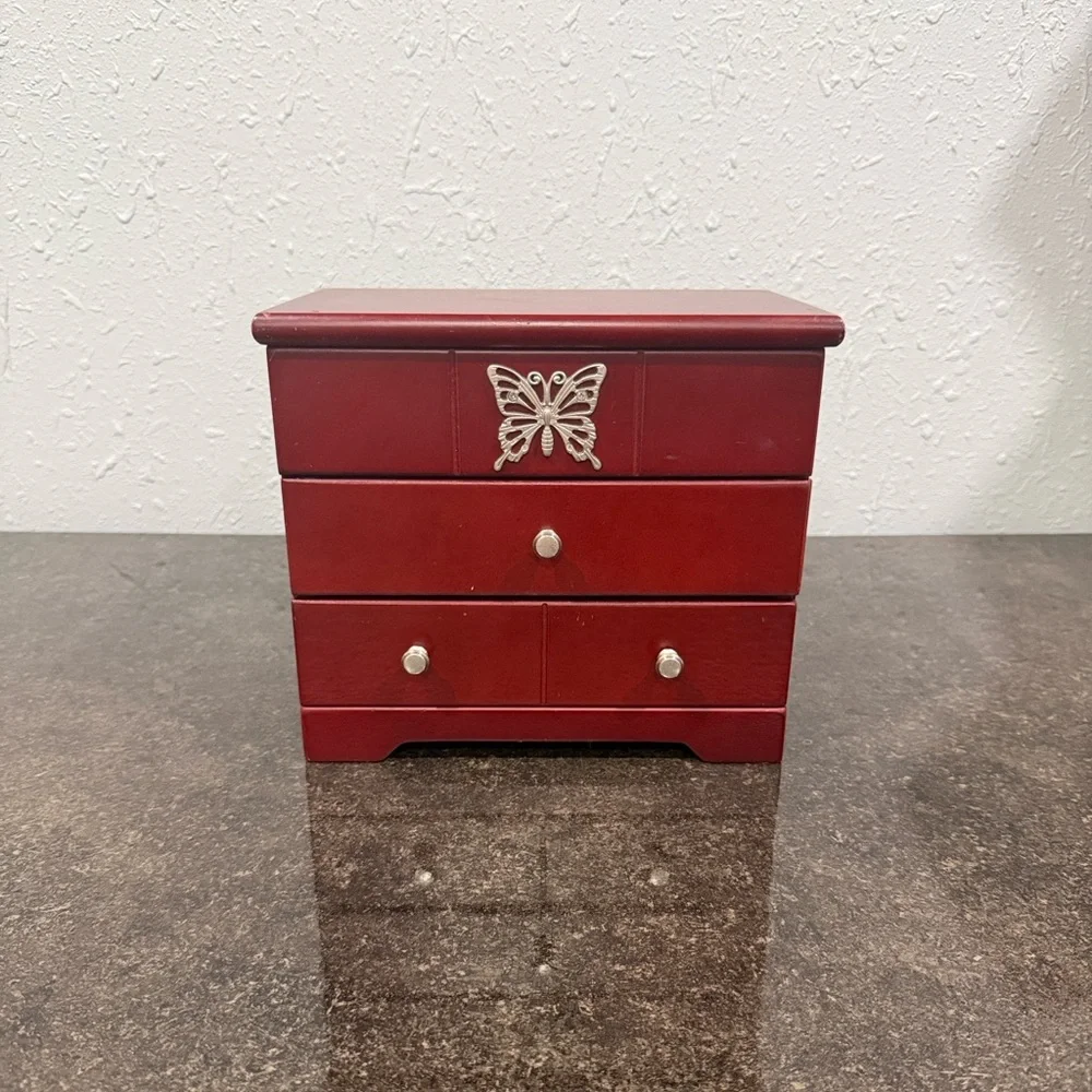 Vintage Red Jewelry‎ Box with Butterfly Accent